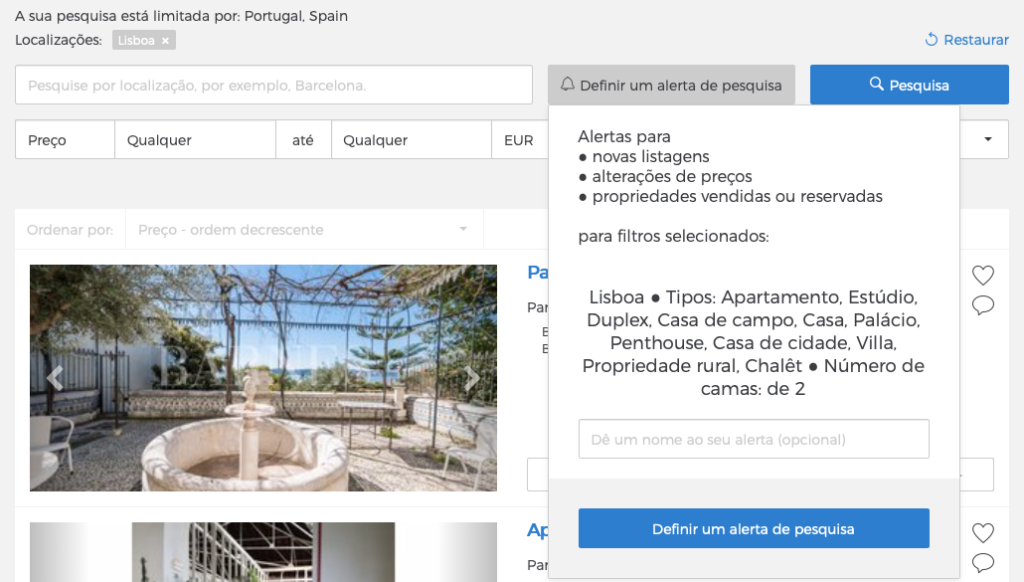 pesquisa angariar imóveis casafari metasearch portugal Lisboa porto