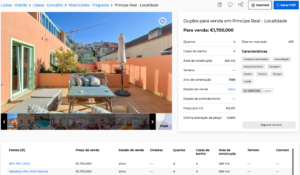 Uma propriedade dentro da plataforma da CASAFARI, na Pesquisa de imóveis