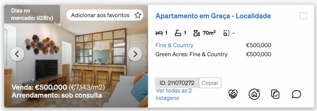 Adicionar uma propriedade aos seus favoritos, dentro da Pesquisa de Imóveis da CASAFARI