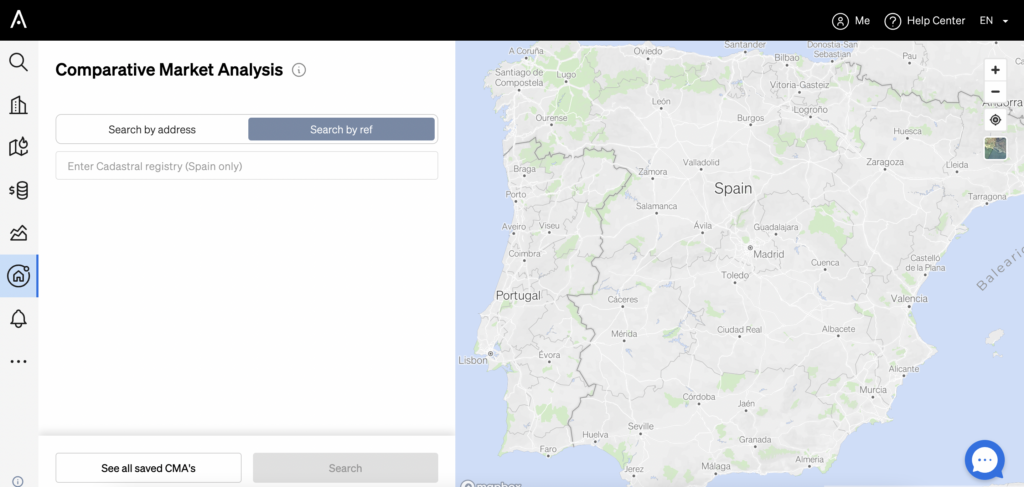 Search by cadastral reference inside CASAFARI's Comparative Market Analysis