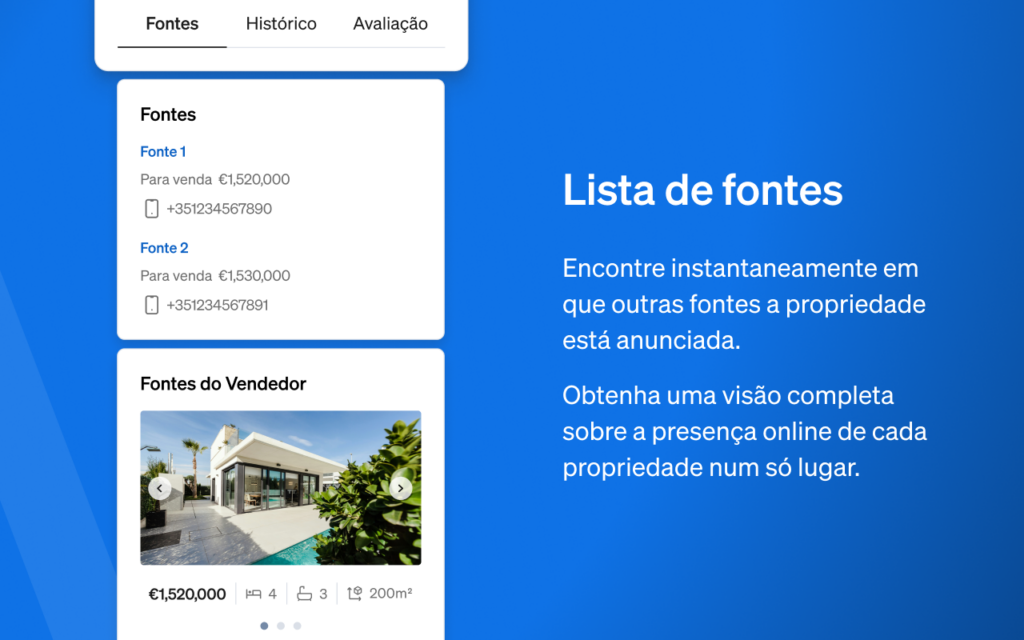 Lista de fontes vistas na extensão para Chrome da CASAFARI