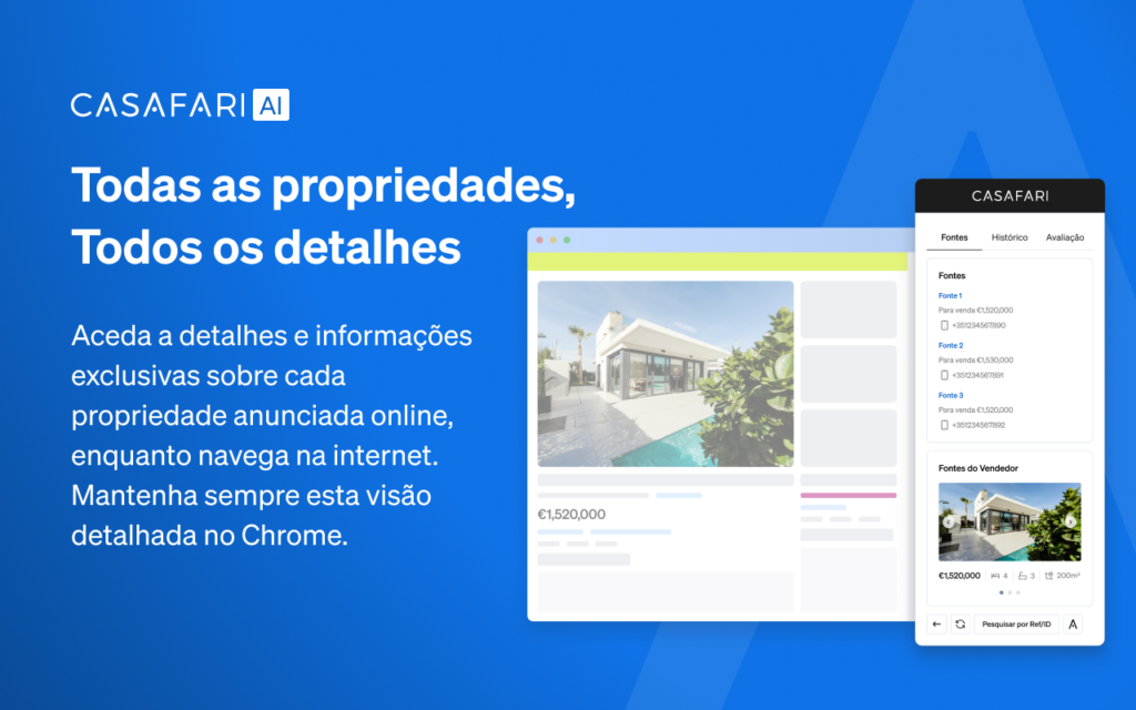 A extensão para Chrome da CASAFARI, para visualizar dados do mercado imobiliário no seu navegador