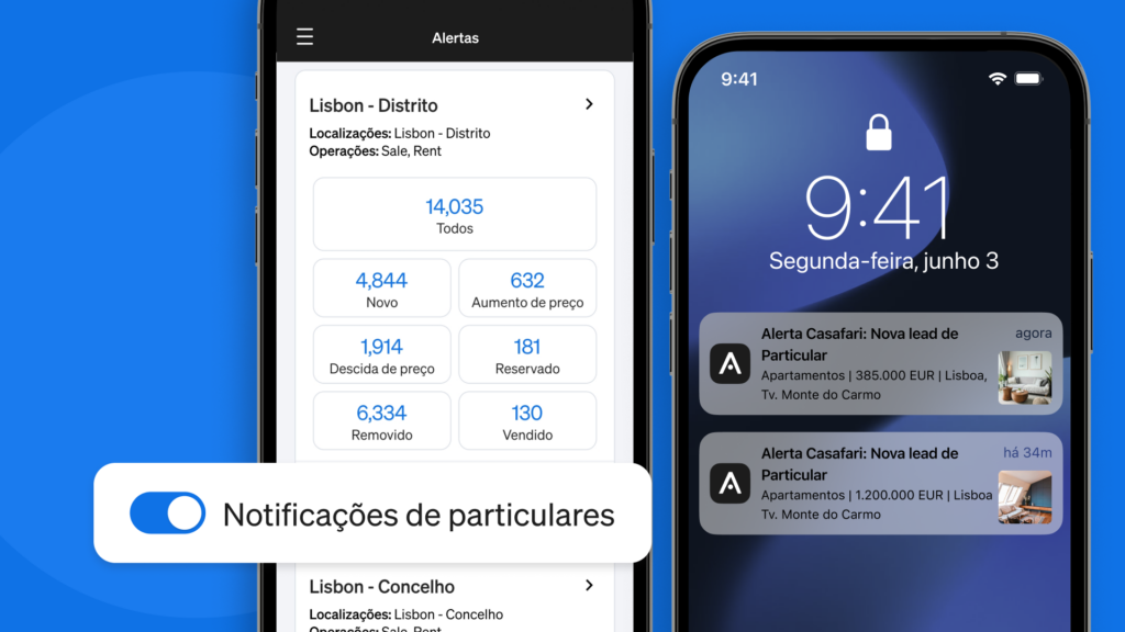 Ativar notificações na aplicação móvel CASAFARI AI, para ser o primeiro a saber sobre propriedades vendidas por privados recém-colocadas no mercado