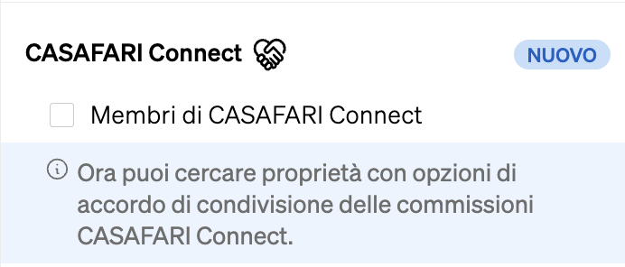 Filtro per trovare le proprietà disponibili per la condivisione di commissioni su CASAFARI Connect