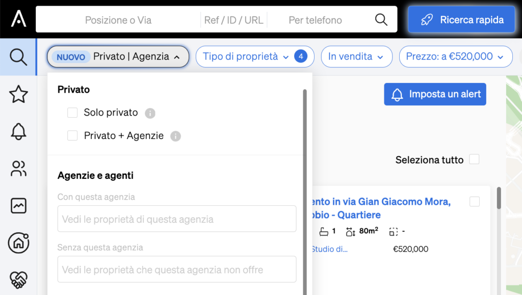 Trovare tutti gli immobili pubblicizzati da un'agenzia immobiliare