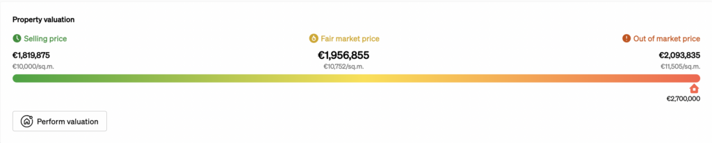 Property valuation shortcut inside the property page, showing a quick valuation